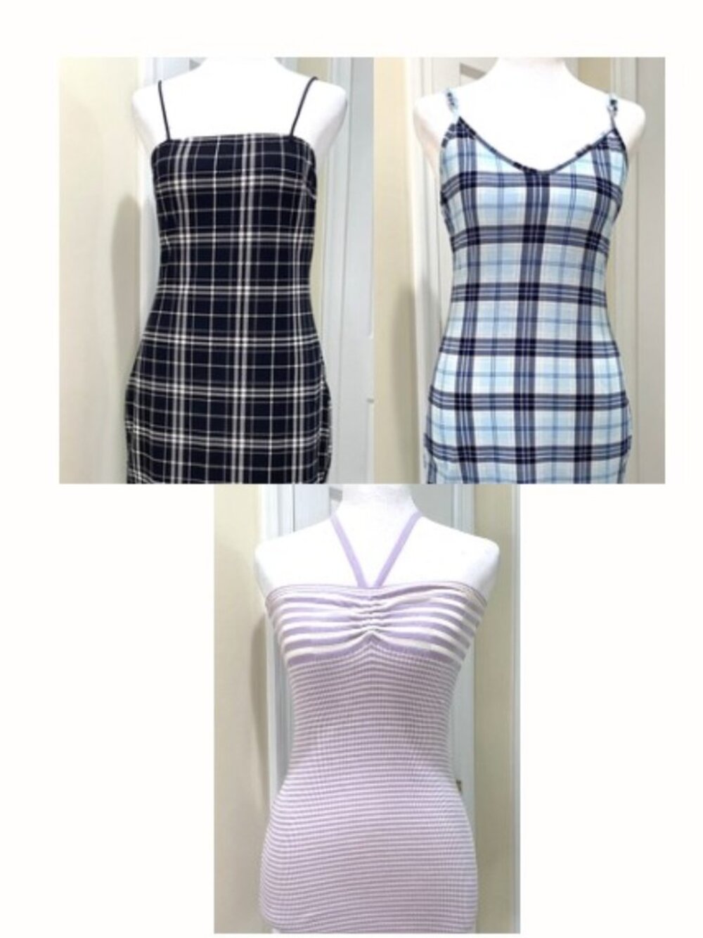 3 Women Dresses Black/Blue/Purple Sleeveless/Halter Lightweight Stretchy Size M